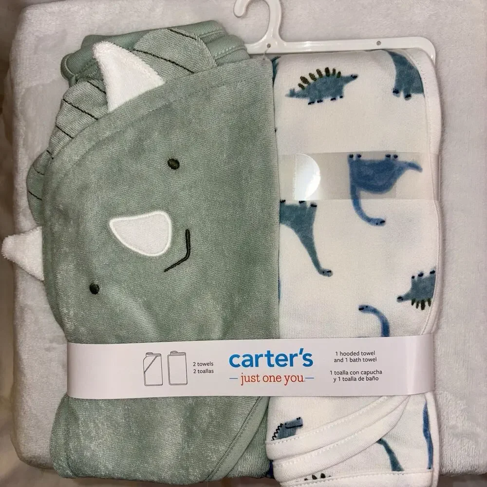 Carter’s 2-Pack Towel Set Dinosaur Hooded Towel + Bath Towel Baby Toddler Kids